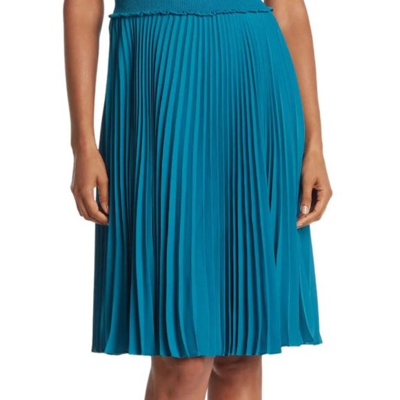 Nanette Nanette Lepore Teal Smocked Neck Pleated Sleeveless Dress 10 - Picture 3 of 15